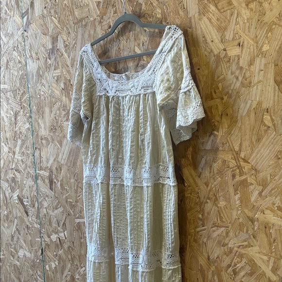 Vintage Cottagecore Peasant Cream Lace Crochet Trim Dress, No Brand, No Tags - Picture 11 of 13